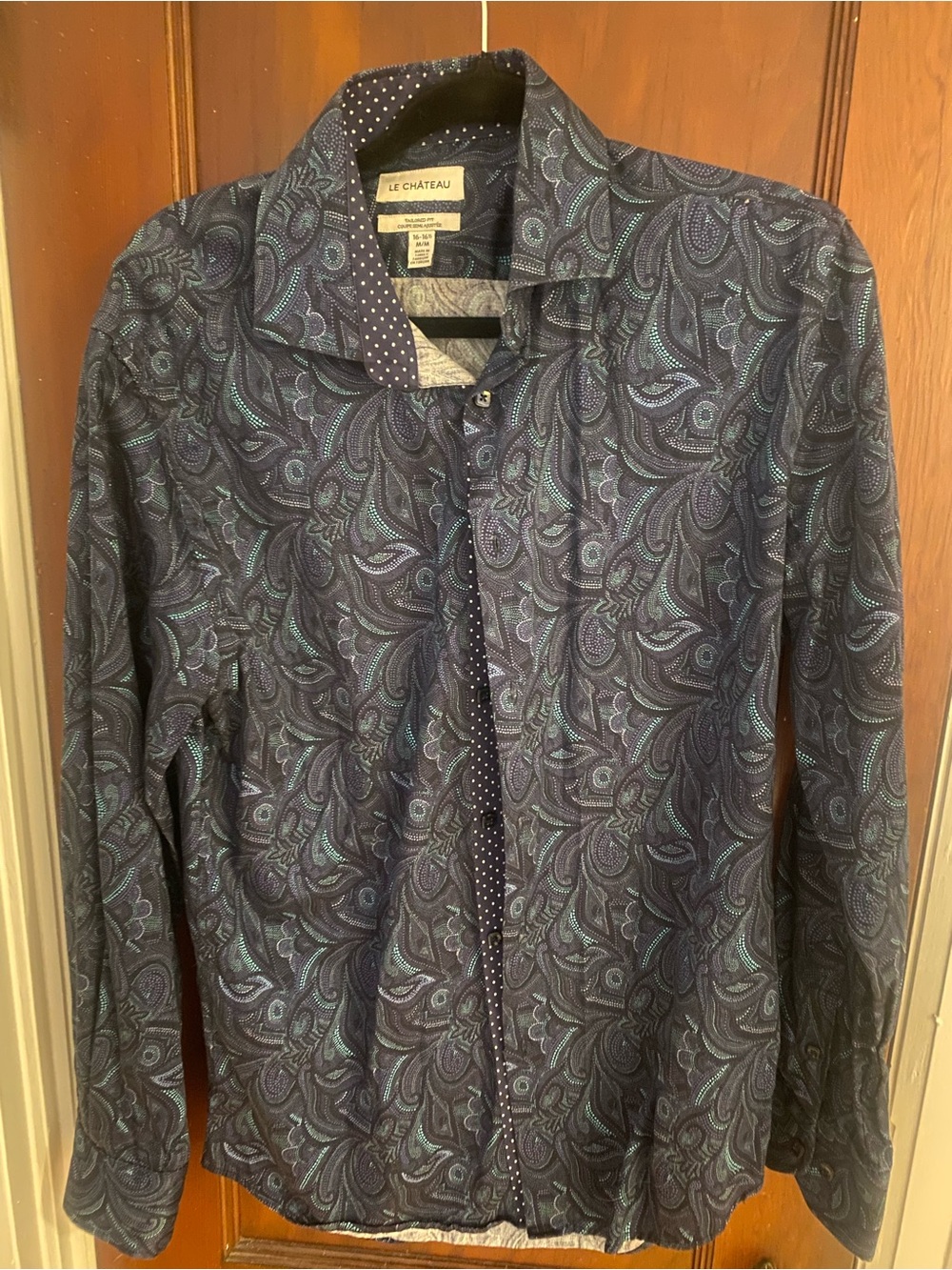 le chateau Navy Paisley Button-Down Shirt with Teal Accents